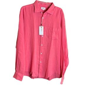 Hartford Alternative Classics 100% Coral Color Linen Long Sleeve Button Up NWT
